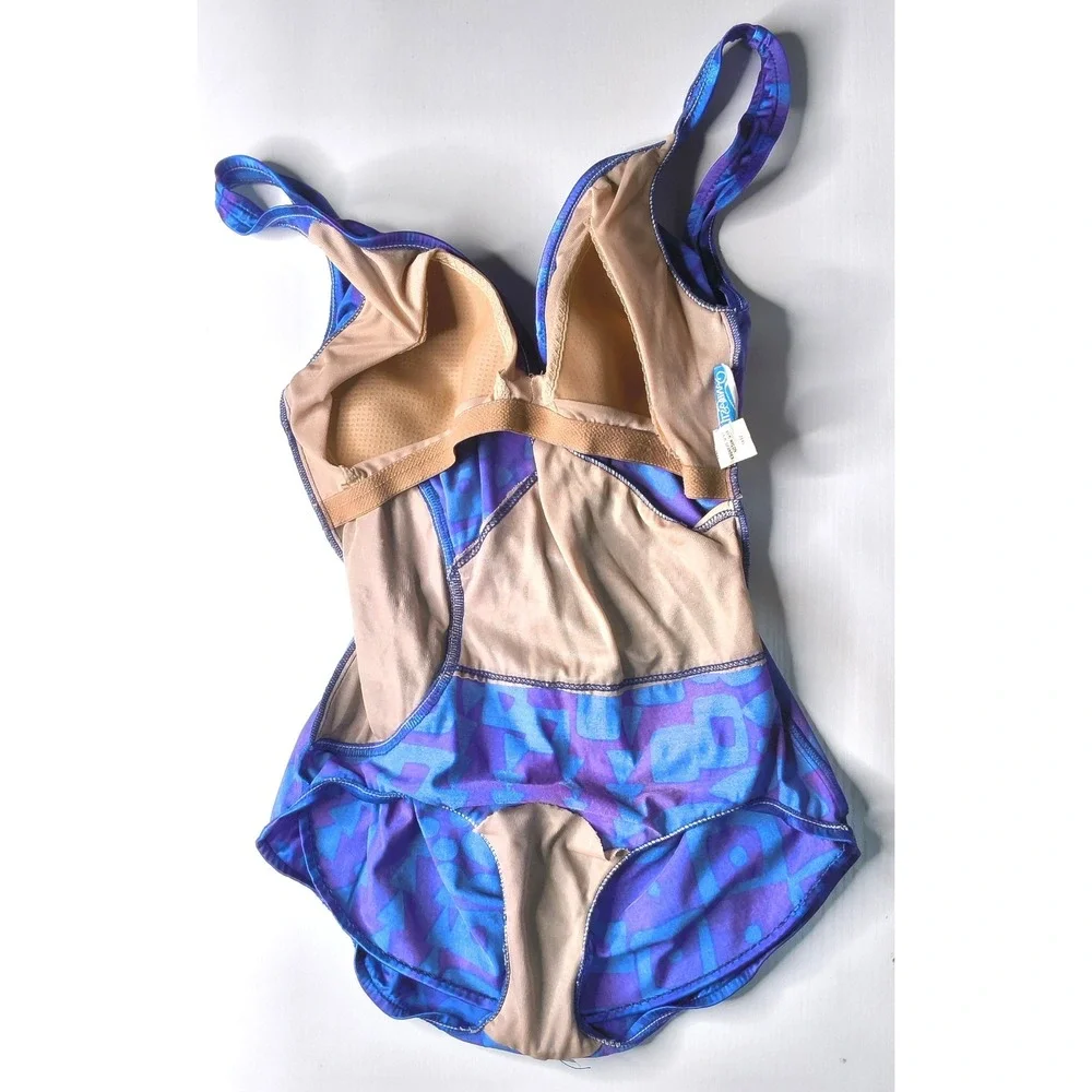 Sandcastle One Piece Swimsuit Women Size‎ 12 Purple Blue Ruched Vintage